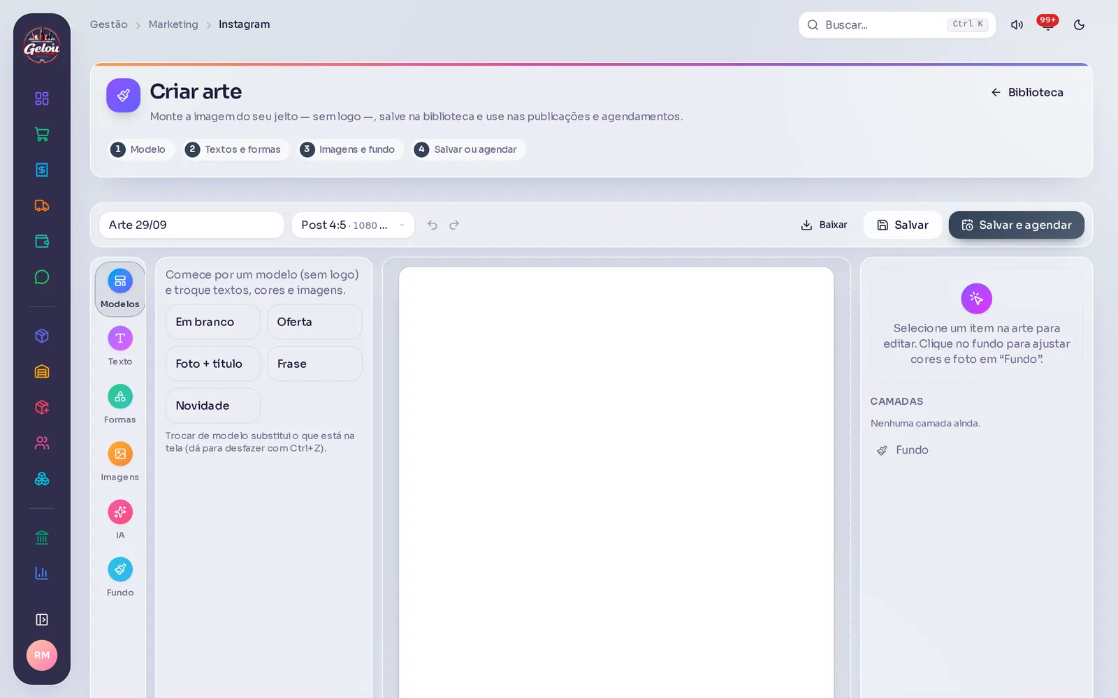 Tela do sistema: Editor manual
